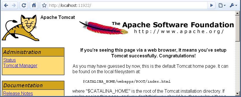 1. Verify Tomcat is installed and running: Click on the "Apache is running" link. The following page should appear: 2.