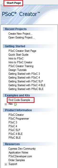 Introduction 1.3.1 PSoC Creator Code Examples PSoC Creator includes a large number of code examples. These examples are available from the PSoC Creator Start Page, as Figure 1-6 shows.