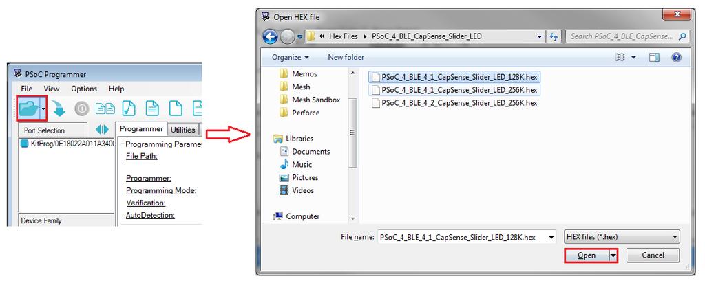 Kit Operation Figure 3-11. Select Hex File 3. Go to File > Program to start programing the kit with the selected file.