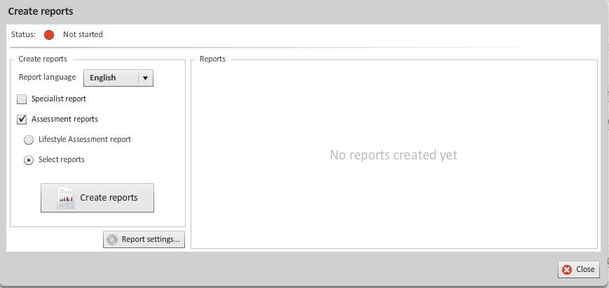 When creating reports, you can either select the Lifestyle assessment report (the new report + new summary report) or select reports of your choice.