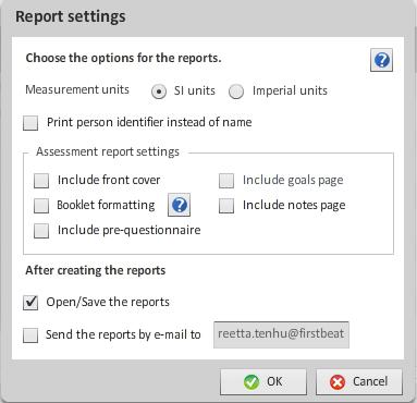 48 4.6. Creating reports When the information for the group members has been checked and the measurements have been uploaded and edited, you can create assessment reports. 1.