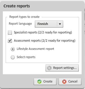 Choose the language and the units to be used in the report. Alternatively, you can make the reports to all people at once by pressing Create all reports.