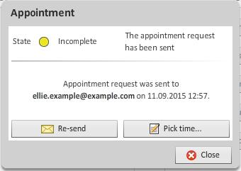 You can also pick a feedback time for your customer by clicking Pick time. When the appointment request has been sent, you can see the sending date in the Appointment window.