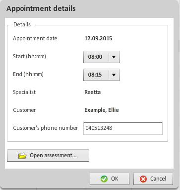 57 Under appointment details you can see the appointment date and time, specialist and client information.