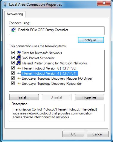 This image is for a PC running Windows 7. To get to the TCP/IP properties screen, go to: Control Panel->Network and Sharing Center->Local Area Connection->Properties.