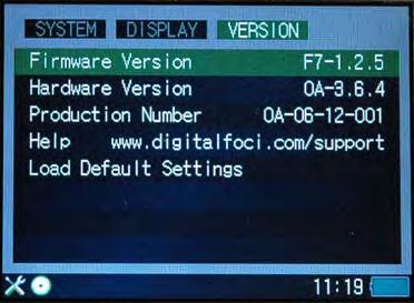4.3. View Version Information On the VERSION screen, you can view technical information such as the current firmware version on your Picture Porter Elite.