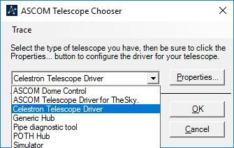 This will open the ASCOM Telescope Choose settings menu.
