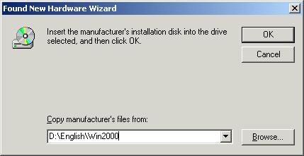 3 Select Specify a location and click Next >. 4 The Found New Hardware Wizard dialog box appears. Click Browse to select the driver in the language that you want to install.