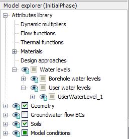 STABILITY OF DAM UNDER RAPID DRAWDOWN In the Model explorer expand the Attributes library. Expand the Water levels subtree.