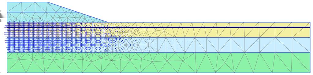 It is clear that the highest excess pore pressure occurs under the embankment centre. Figure 4.14 Excess pore pressures after undrained construction of embankment Select Phase 4 in the drop down menu.