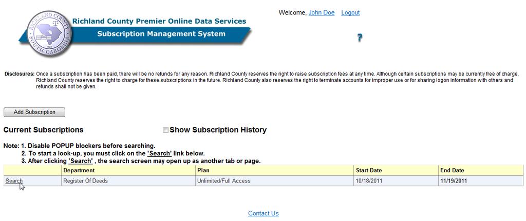 ROD: Current Subscriptions Subscription Plan Selection Click on the to