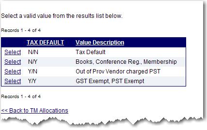 Select the desired Tax Default. The result will appear in the Tax Default field on the Allocation screen. 7.