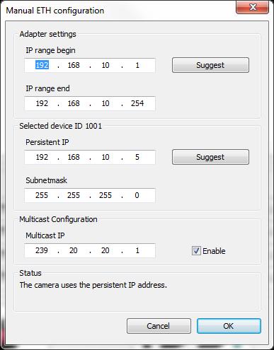Enabling multicast mode Configuring a multicast camera as client To configure a virtual multicast camera as a client the client must be in the same subnet as the GigE ueye camera.