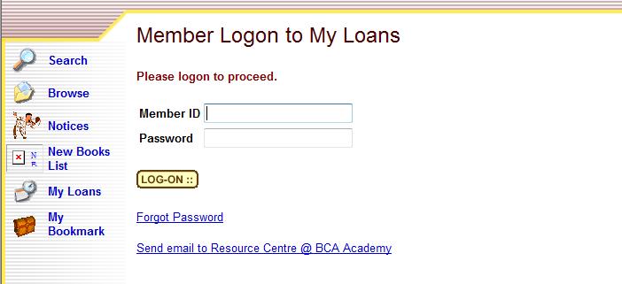 9 Loan Activities and Loan Renewal The Loan Activities option brings the library members to a logon screen.