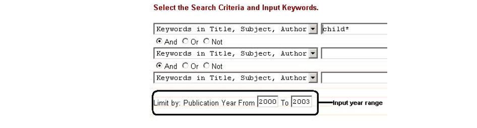 2.2.3 Using Limit By On the Advanced Search screen, library users may also limit the search by selecting a range of publication years (or any other field that the library has defined as a Limit by