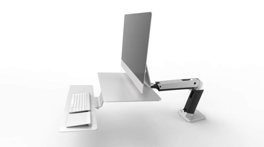WorkFit-A[a], for Apple Provides the look and feel of Apple along with the best ergonomics The Apple monitors mount onto the worksurface with their stands