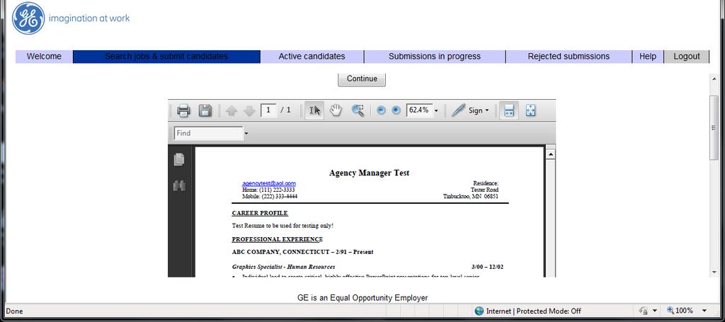 Submittal Process Option 1: Browse (load from Hard Drive) A Quick Glance at how the resume/cv will look when it s finished loading If this