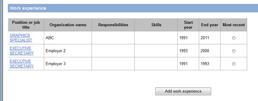 Submittal Process Option 2: Cut or Paste Resume/CV The tool displays most of the Work Experience and Education.