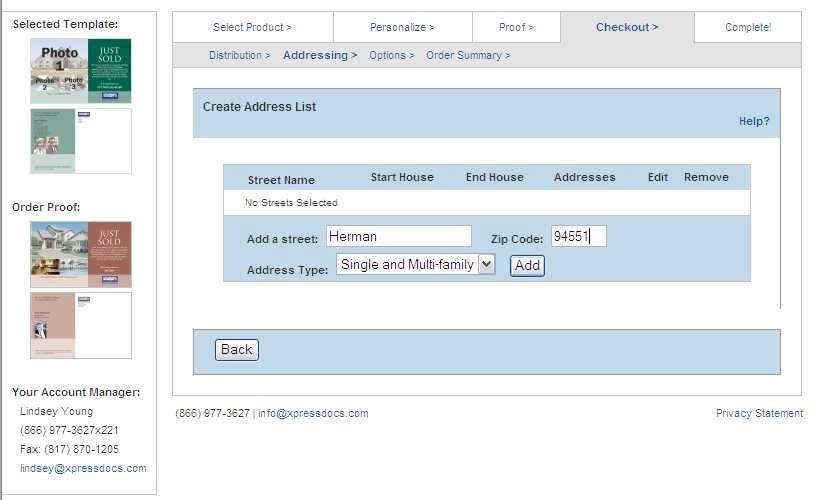 Adding Mailing Lists Creating a Street Search Click the Street Search button. Type in the street name and zip code.