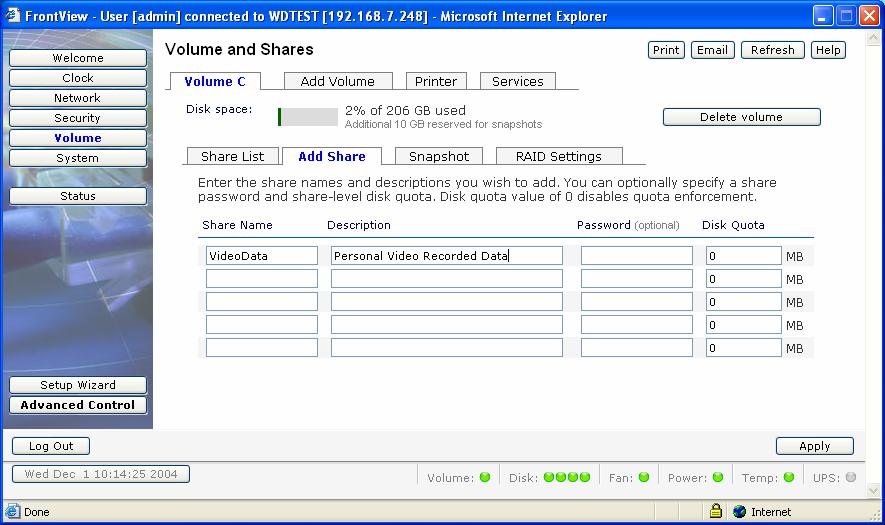 7. Create the Share folder under VOLUME section on your NAS System.