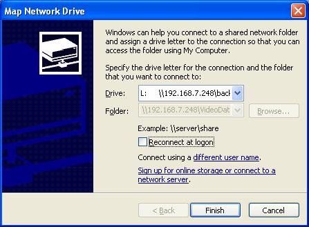 11. Select the folder you created VideoData, Click on Right Mouse and Choose Create a Network drive 12. Drive Letter can be anything you like, but we use L in our example. 13.