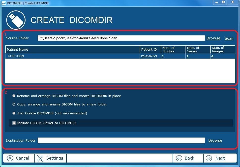 5.5. Burn CD/DVD DICOMIZER allows creating a complete and portable medical record with specific studies and reports, and an embedded DICOM Viewer. Select Create DICOMDIR from the main screen.