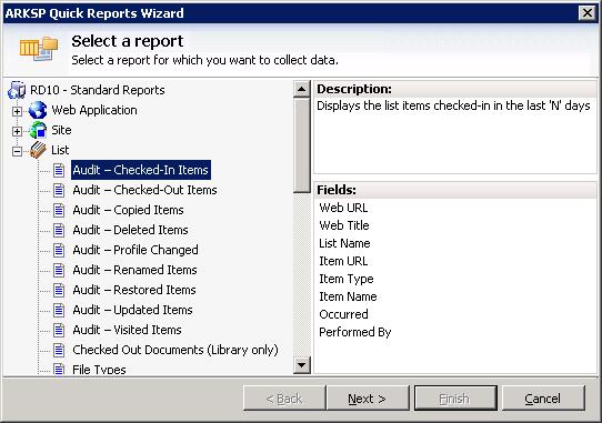CHAPTER-4 Quick Reports 4.3 How to generate a list report? List Reports List report shows detailed information about all the list types such as document library, picture library, contacts etc.