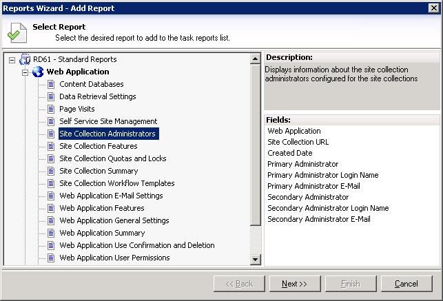 CHAPTER-5 Power Reports Step 1: Report Selection page a) Select the required report to add. You can view a short description and the fields for the selected report in the right panel.