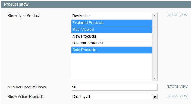 Enable Featured Products : Defines whether enable featured products table or not. Title : Title of table. Show Type Product : Choose types of products in each tab.