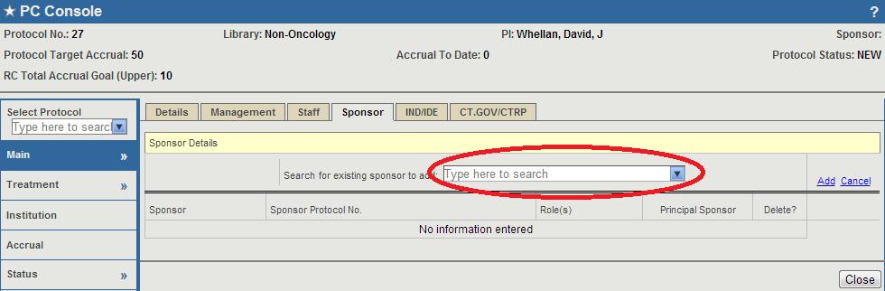 Once you have selected a sponsor, you can click on the edit hyperlink to select its role for the study: If the sponsor you are looking