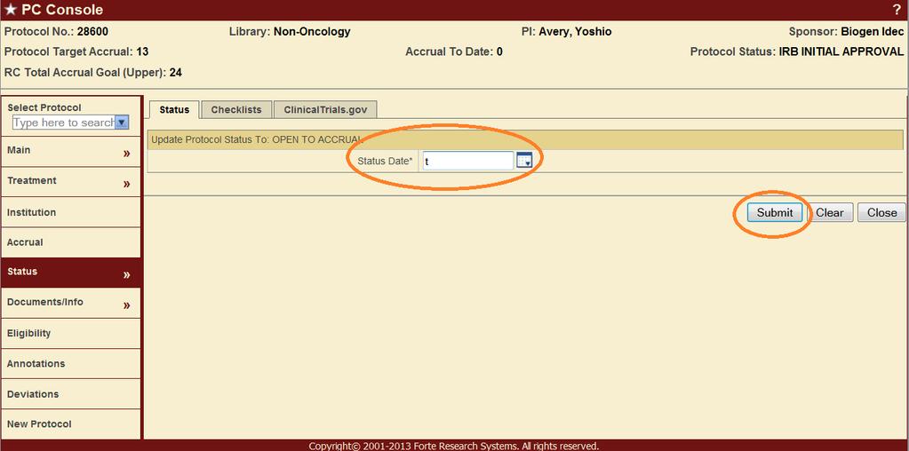 Status (Horizontal Tab) If the IRB has approved your study, then you will see two changes to this page.
