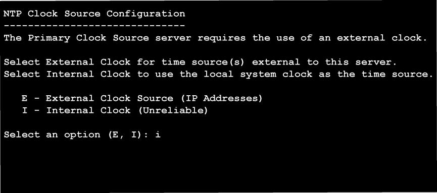 "NTP clock source configuration window" (page 45). Press Enter to continue.