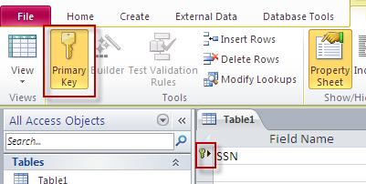 Any subsequent tables you create using Table Design will not have a primary key field automatically created, and you