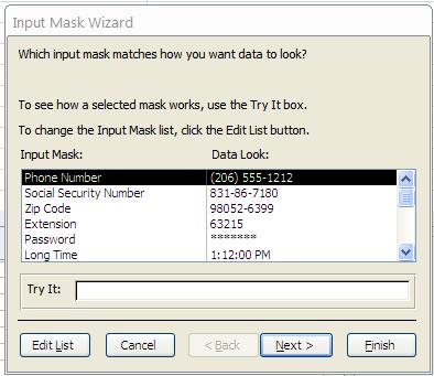 INPUT MASK The input mask sets rules for how non-calculated numbers such as dates and phone numbers are entered in a field.