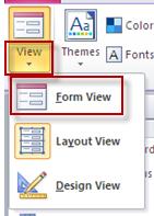 To Return to Form View Click on the down arrow beneath the View tab on the left side of the screen and select Form View Next, click on View on the left side of the screen and select Form View.