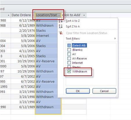 FILTERS You can also limit data to a table or query by filtering records for a selected value.