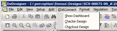 To launch the Dashboard from DxDesigner The EDAConnect menu in DxDesigner appears once a schematic sheet is