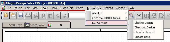 To launch the Dashboard from Orcad The EDAConnect menu in OrCAD appears within the Accessories menu once a