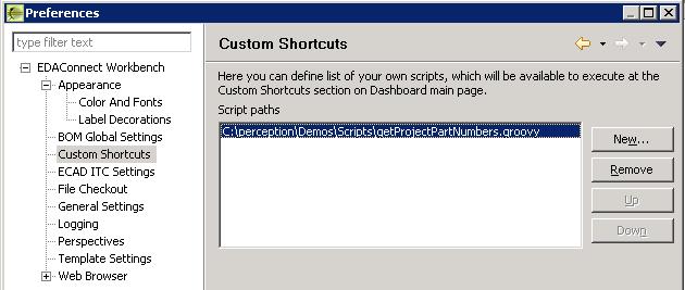 Custom Shortcuts From the Preferences: EDAConnect Workbench Custom Shortcuts screen you can define