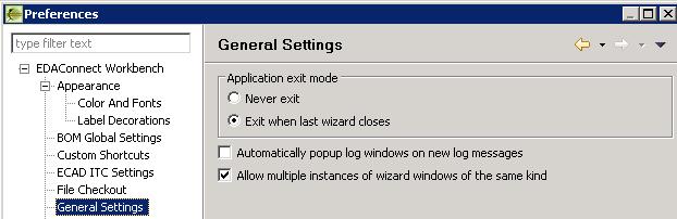 General Settings From the Preferences: EDAConnect Workbench General Settings screen you