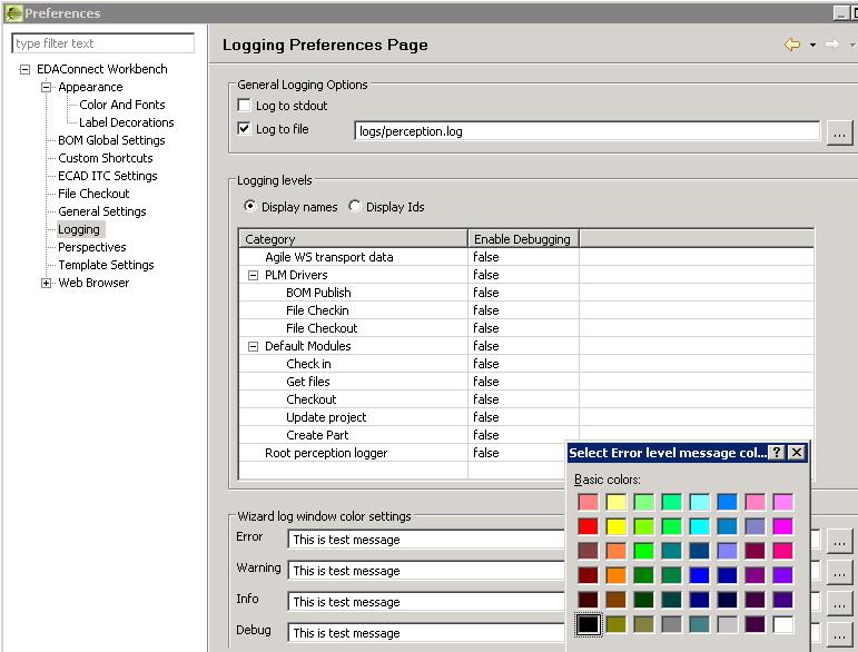 Logging Preferences From the Preferences: EDAConnect Workbench Logging screen you can