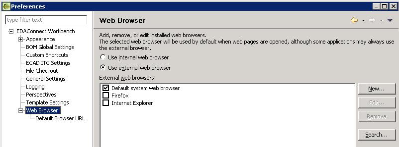 For the external web browser, you can specify a particular browser or use