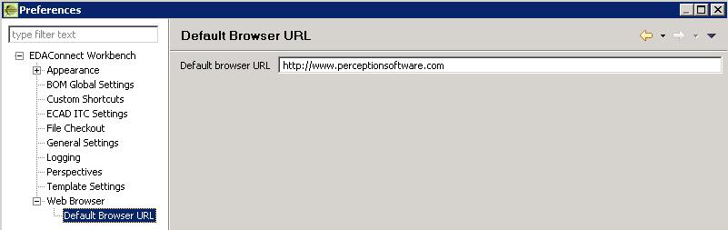 Default Browser URL The Preferences: EDAConnect Workbench Default Browser