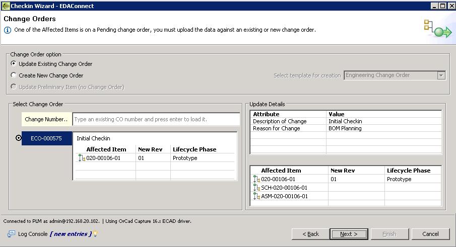 Change Order Option Update Preliminary Item This option can only be used if all the selected Design Structure part numbers are in a Preliminary Lifecycle state and none are currently on a Pending