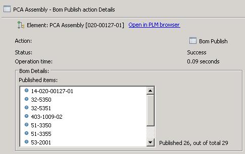 Field Name Action Status Operation Time BOM Details File Details Change Order Type Description of Change Reason for Change Description PLM Task executed on this object. Success/Fail status action.