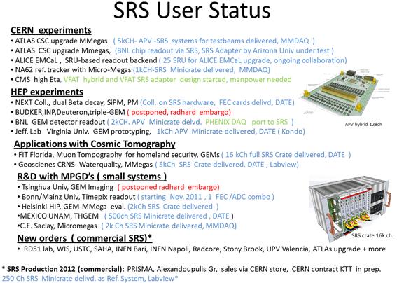 SRS corner stones Complete RO system from detector to Online software Conceived independent of detector type scalable,