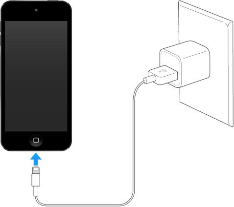 Akumuliatoriaus įkrovimas ir stebėjimas ipod touch turi integruotą įkraunamą ličio jonų akumuliatorių.