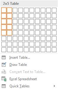 LIBRARY AND LEARNING SERVICES WORKING WITH TABLES Position the mouse pointer in the upper-left cell of the grid, then drag the pointer down and across the grid until