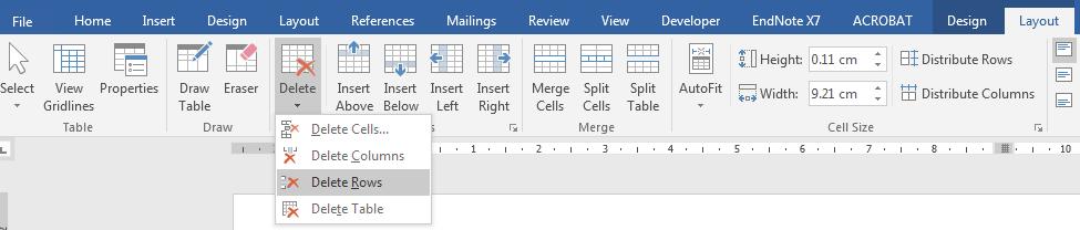 LIBRARY AND LEARNING SERVICES WORKING WITH TABLES Deleting rows and columns in a table Before you delete a row, you need to work out