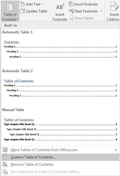 LIBRARY AND LEARNING SERVICES TABLE OF CONTENTS To make formatting